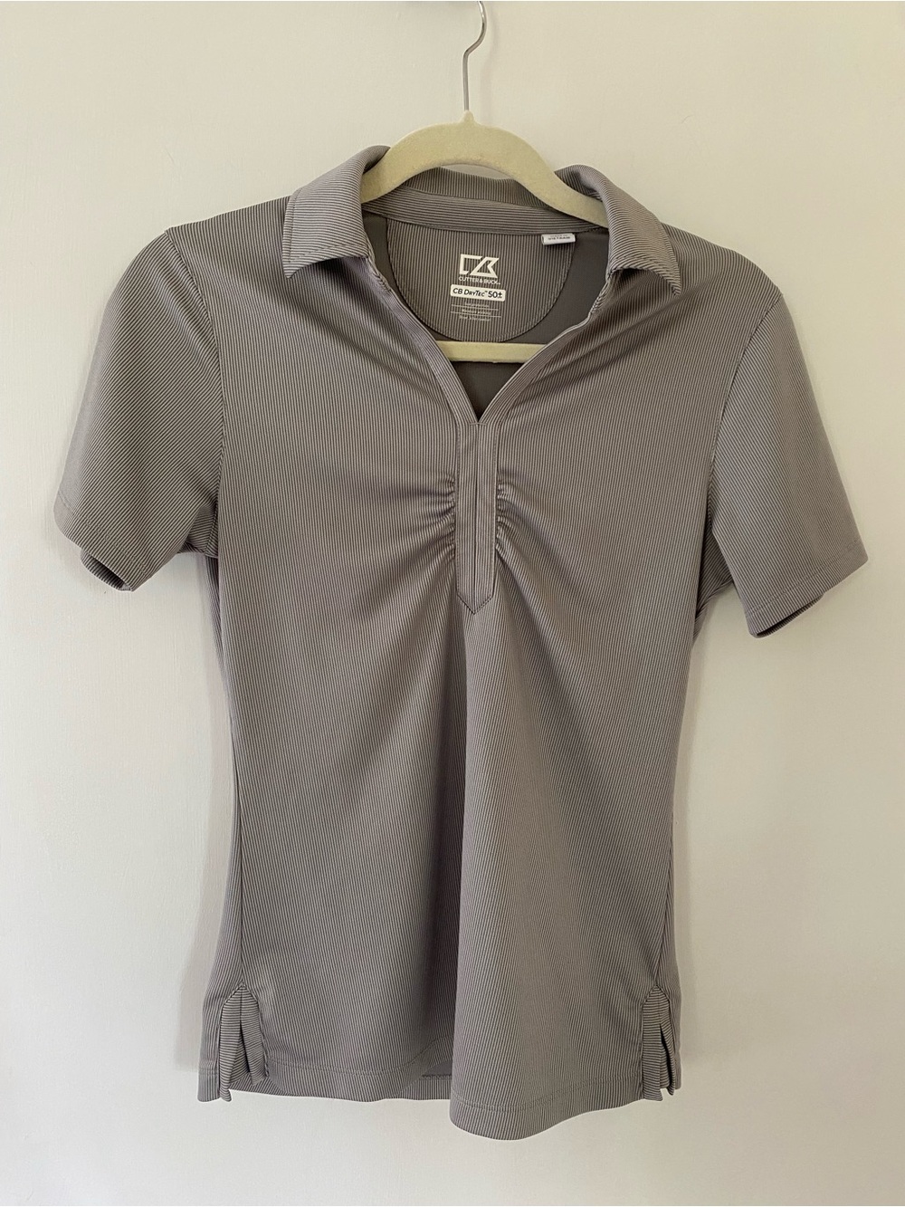 Cutter & Buck Women's Grey Polo Shirt with Ruched Front Golf Tennis UPF 50+ XS